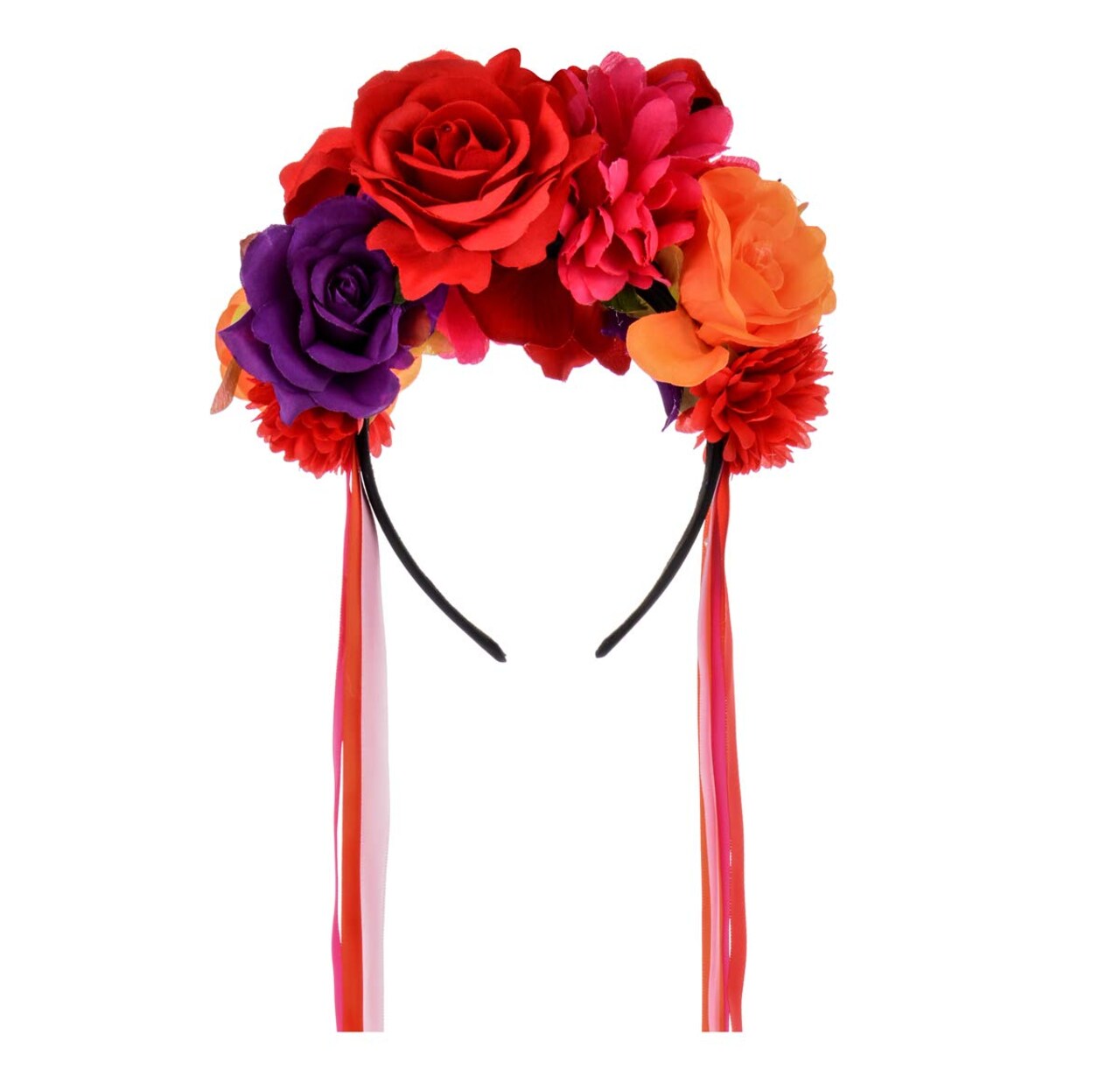 Women Day of the Dead Flower Crown Festival Headband Rose Mexican Floral Headpiece HC-23 (Red Purple